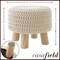 Pouf Ottoman Footstool, 13" Round x 11" High, Hand-Knitted Cotton Footrest, Non-Skid Wood Legs, Boho Foot Stool for Living Room, Bedroom
